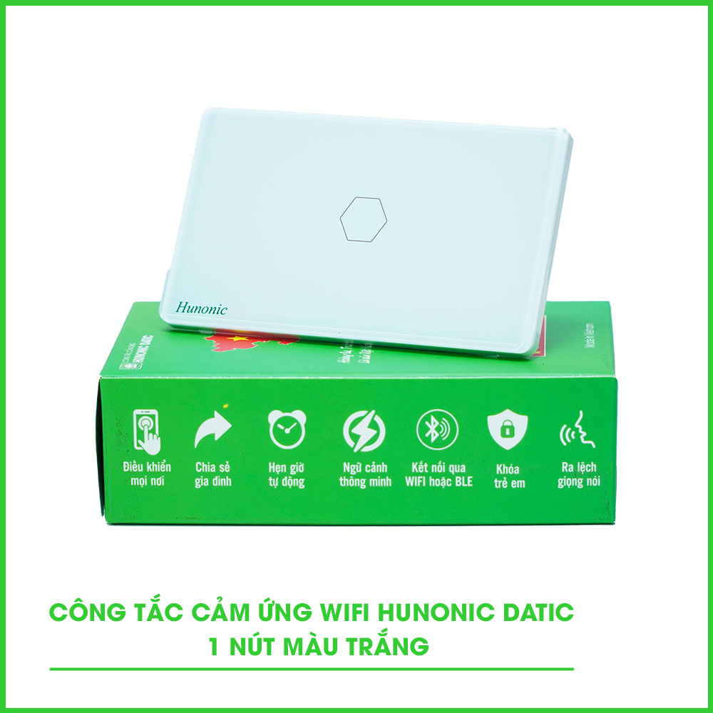 Công Tắc Cảm Ứng 1 Nút Wifi Hunonic Datic Màu Trắng